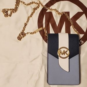 Michael Kors Blue Small Tri-color Saffiano Leather Smartphone Crossbody Bag